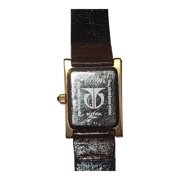 Titan Watch 2171YDA India Gold Tone Case Brown Leather Band Needs New Battery - Picture 3 of 8